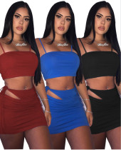 Sexy Nightclub Solid Color Camisole Hollow Triangle Skirt Two-piece Set