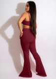 High Waist Solid Flare Slit Trousers