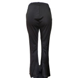 High Waist Solid Flare Slit Trousers