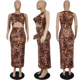 Sexy Navel Cutout Leopard Print Camouflage Temperament Casual Dress