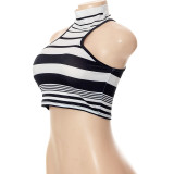 Turtleneck Pullover Sleeveless Striped Casual Tank Top