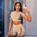 Sexy T-Shirt Tight High Waist Contrast Shorts Suit