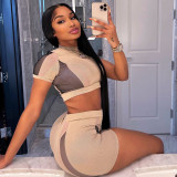 Sexy T-Shirt Tight High Waist Contrast Shorts Suit
