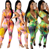 Sexy U-Neck Snake Print Skinny Print Jumpsuit