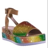 Plus Size Platform Rhinestone Fish Mouth Color Sandals