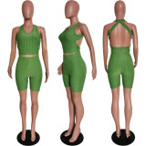Solid Color Sleeveless Pineapple Cloth Yoga Clothes Backless Two-Piece Set
