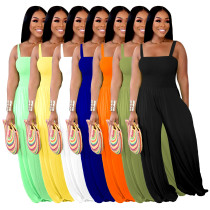 Solid Color Casual Strap Tube Top Wide Leg Jumpsuit