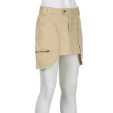 Personality Patch Cloth Stitching Zipper High Waist Irregular Work Skirt