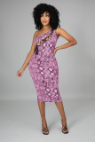 Leopard Print Lace-Up Sexy Cutout Dress