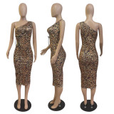 Leopard Print Lace-Up Sexy Cutout Dress