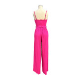 Simple Open-back Fashion Suspenders Pleated Jumpsuit