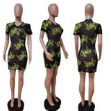 Slim Fit Sexy Mesh Yarn Dragon Print Dress