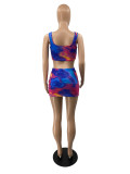 Fashionable Sexy Pop Tie Dye Skirt Two Piece Set