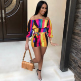 Sexy Printed Layered Sleeve Belt Jumpsuit