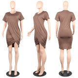 Round Neck Pleated Irregular Short Sleeve Nightclub Dress