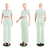 Sexy Round Neck Solid Color Short Sleeve Pocket Two-piece Set