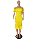 Solid Color Ruffle Fashion Elegant Dress