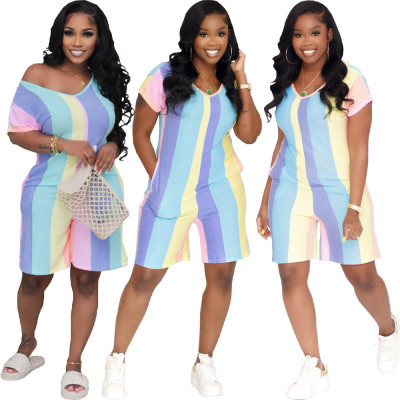 Trendy Casual Colorful Striped Print Jumpsuit