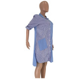 Fashion Striped Patchwork Shirt Dress