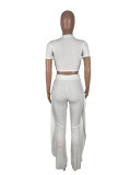 Solid Color Short-sleeved Top Wrinkled Pants Pit Strip Two-piece Set
