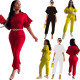 Solid Color Crew Neck Jumpsuit with Lotus Sleeves