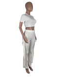 Solid Color Short-sleeved Top Wrinkled Pants Pit Strip Two-piece Set