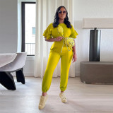 Solid Color Crew Neck Jumpsuit with Lotus Sleeves