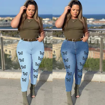 Butterfly-print Slim-fit Denim Trousers