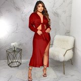 New Pit Strip Long Sleeve Slit Skirt Suit