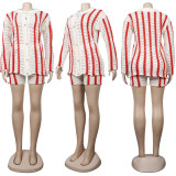 Lapel Slim Fit Cardigan Button Stripe Sweater Two Piece