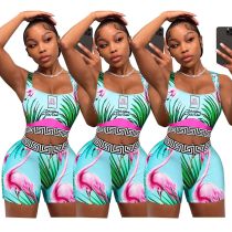 Casual Print Tank Top Shorts Two-Piece Set
