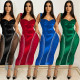 Solid Color Sexy Suspenders Wrap Chest Stretch Mesh Gauze Dress
