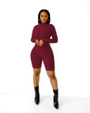 Casual Solid Pit Zip Long Sleeve Jumpsuit