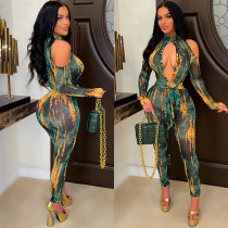 Sexy Fashion Long Sleeve Hollow Perspective Jumpsuit
