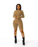 Casual Solid Pit Zip Long Sleeve Jumpsuit