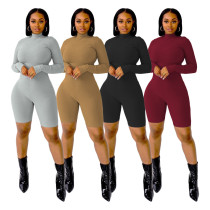 Casual Solid Pit Zip Long Sleeve Jumpsuit