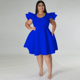 Solid Color Plus Size Ruffle Dress