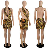 Sexy Leopard Print Halter Dress