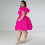 Solid Color Plus Size Ruffle Dress