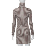 Casual Turtleneck Printed Long Sleeve Slim Fit Dress
