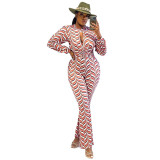 Sexy Cutout Smocked Print Flared Jumpsuit