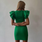 Fashion Solid Color Ruffled Hip Skirt