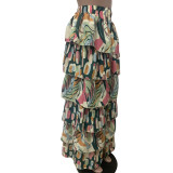 Fashion Print Wavy Ruffle Skirt