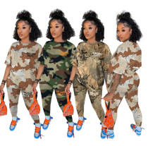New Fashion Popular Letter Camouflage Print Two-piece Set