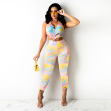 Sexy Chest Ring Cutout Print Jumpsuit