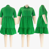 Solid Color Lapel Women Fashion Casual Short Sleeve Shirt Dress