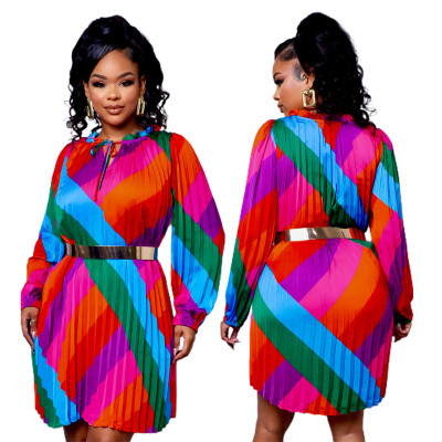 Fashion Sexy Pleated Rainbow Print Dress