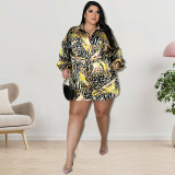 Casual Plus Size Printed Long Sleeve Jumpsuit