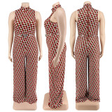 Casual Print Stand Collar Tank Jumpsuit