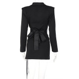 New Suit Collar Long Sleeve Lace-up Dress